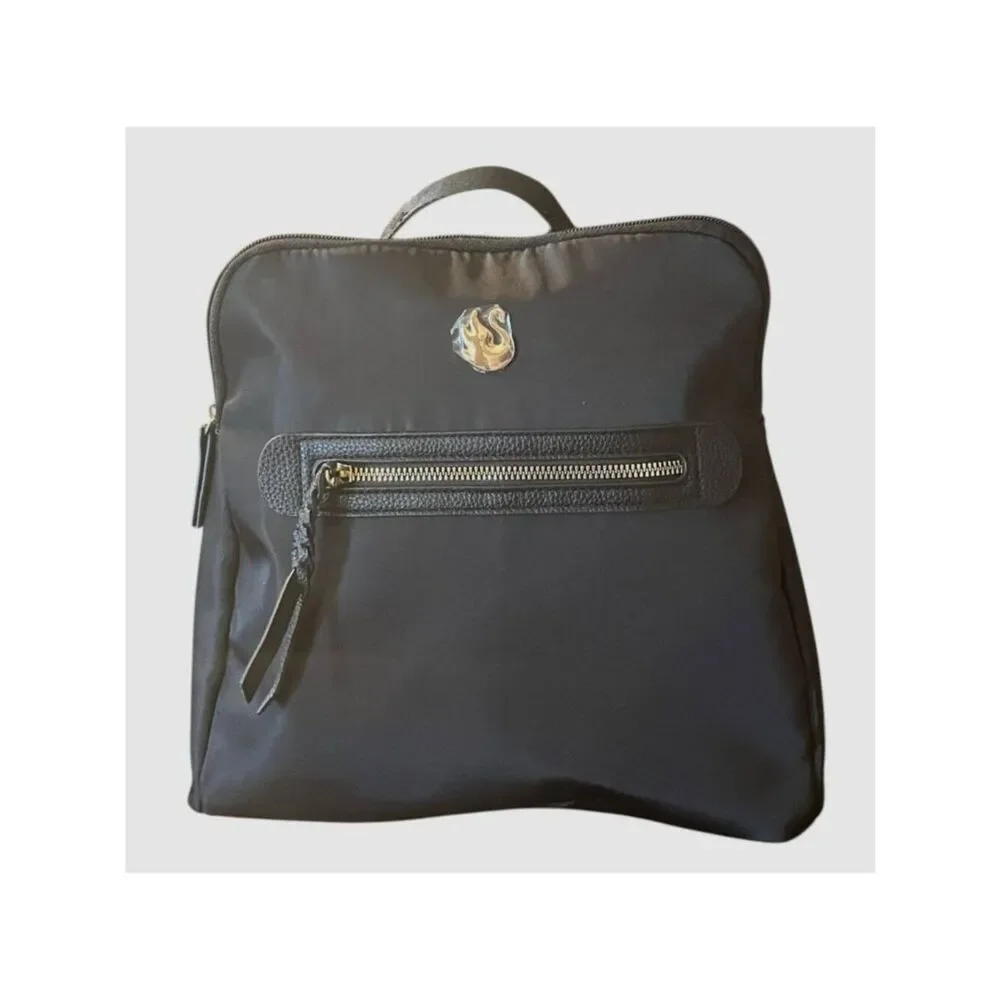 Gloria Vanderbilt Black Nylon Minimalist Gold Swan Mini Backpack Bag Purse NWT